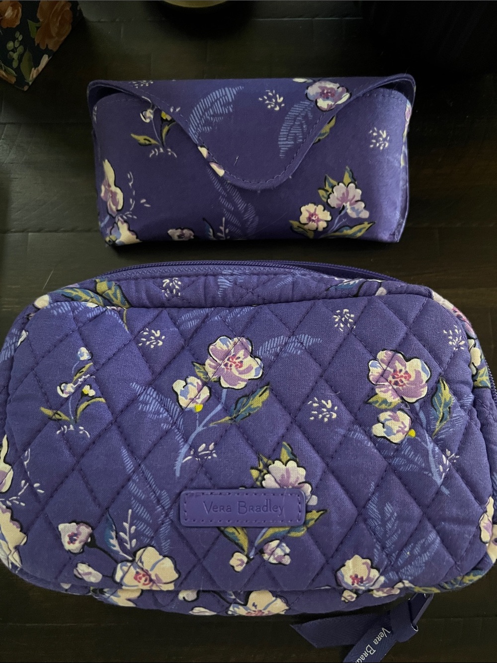 Vera Bradley Purple Floral Quilted Cord Case and Eyeglass Case